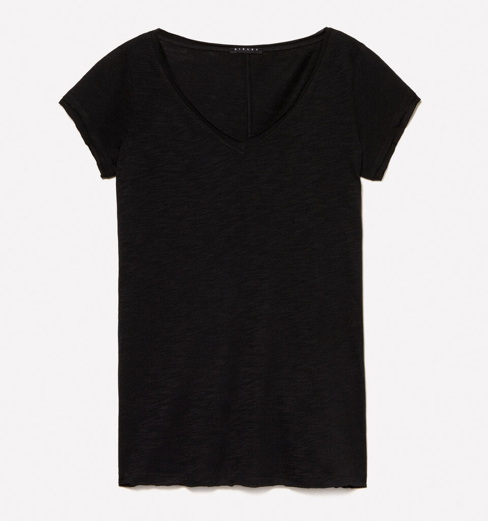 Schwarzes T-Shirt mit V-Ausschnitt - kurzärmeliges t-shirt für damen - Schwarz | Sisley image number 5